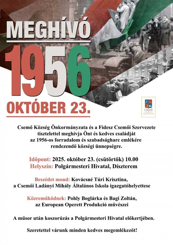 MEGHÍVÓ az1956-osforradalom és szabadságharc emlékére rendezendő községi ünnepségre