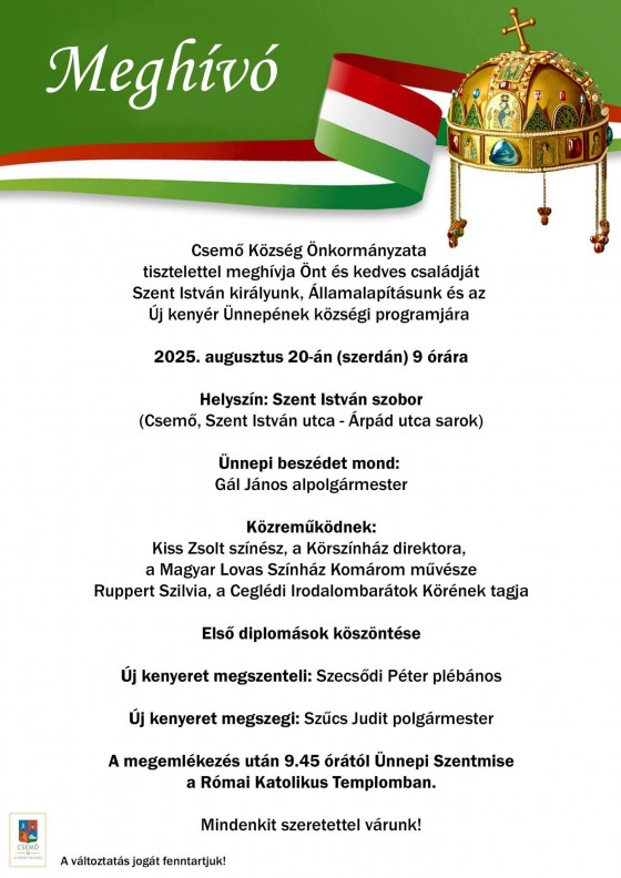 Meghívó augusztus 20-a megünneplésére