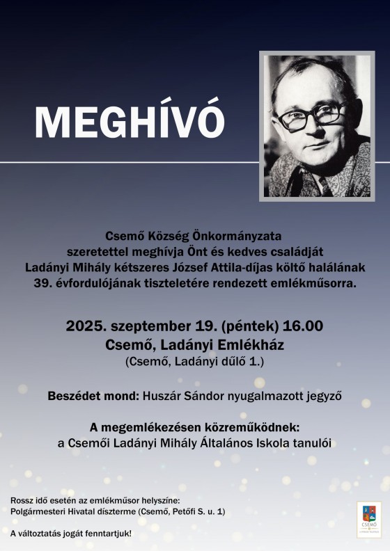 Meghívó Ladányi Mihály emlékműsorra 2025.09.19.