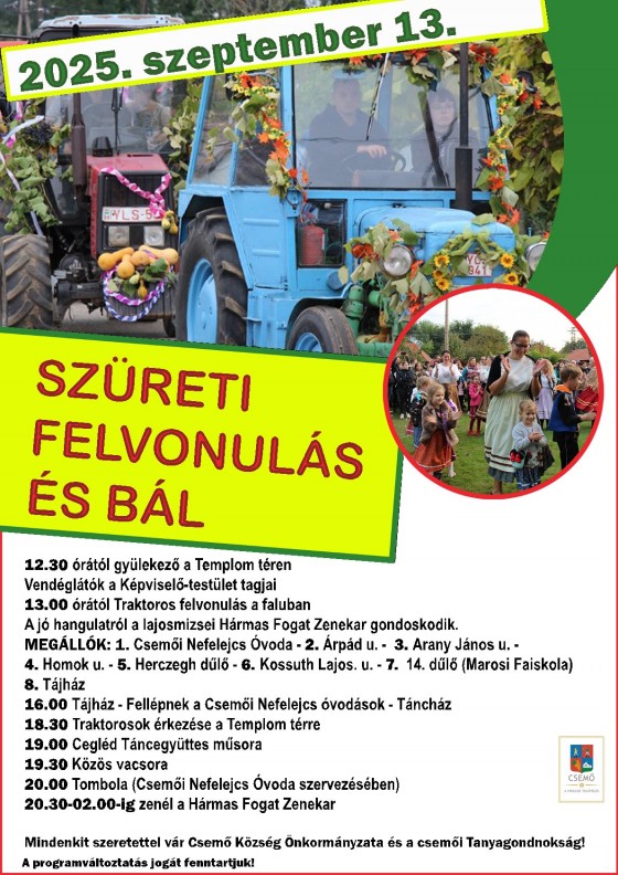 SZÜRETI FELVONULÁS ÉS BÁL 2025.09.13. szombat