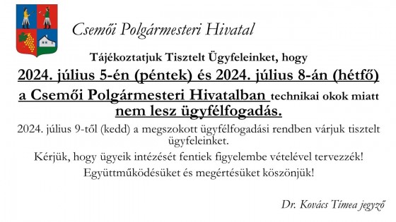 Szünetel az ügyfélfogadás!