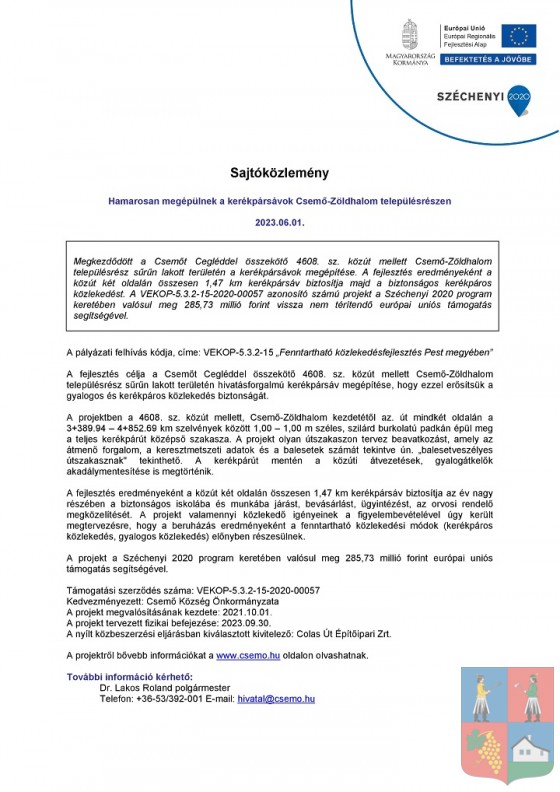 SAJTÓKÖZLEMÉNY - zöldhalmi kerékpársáv 2023.06.01. 